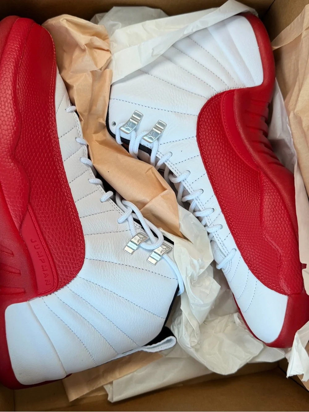Jordan Men's Retro 12 High-Top Basketball Sneakers in White and Red